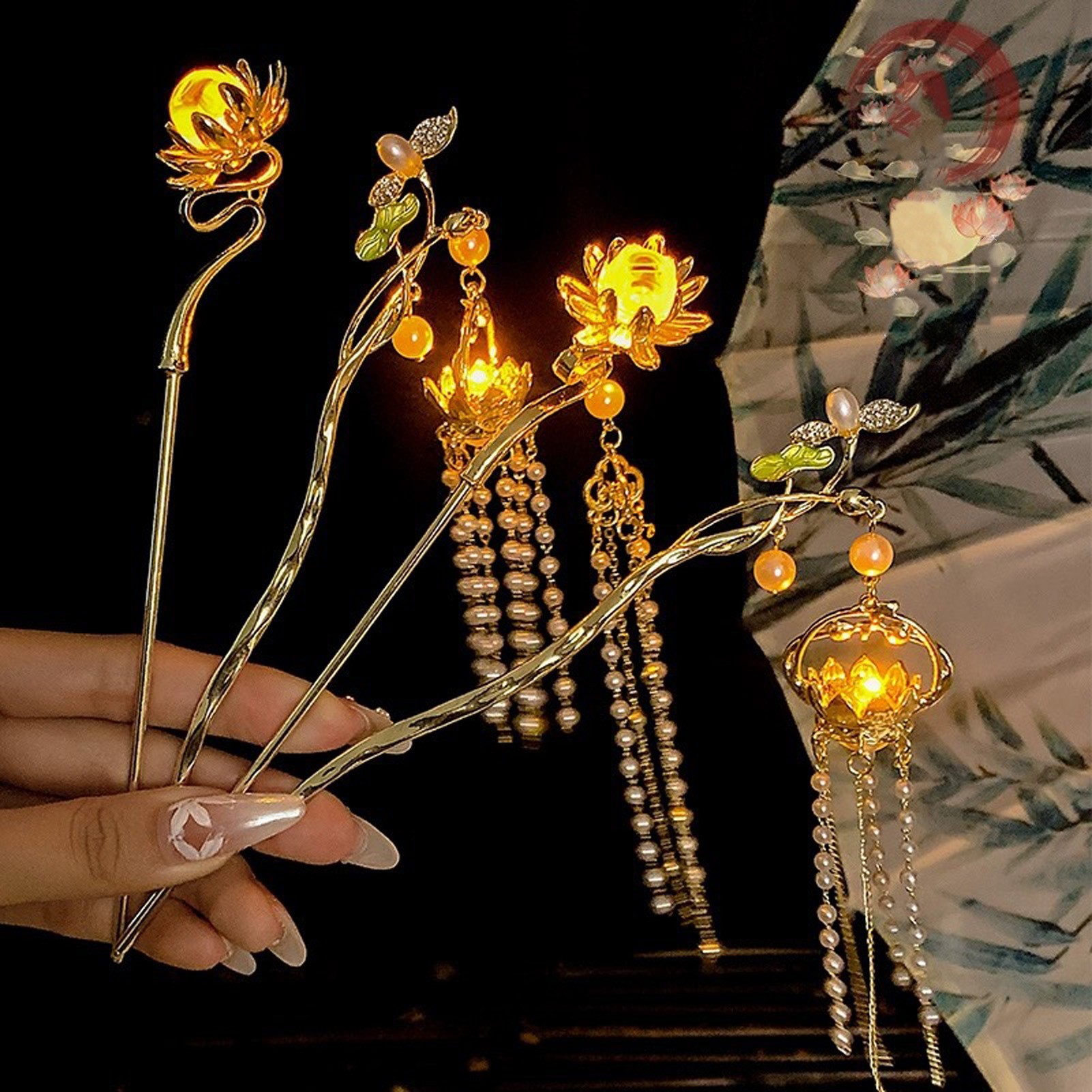 Supply Florist - Luminous Flower Hairpin Exquisite Lotus Floral