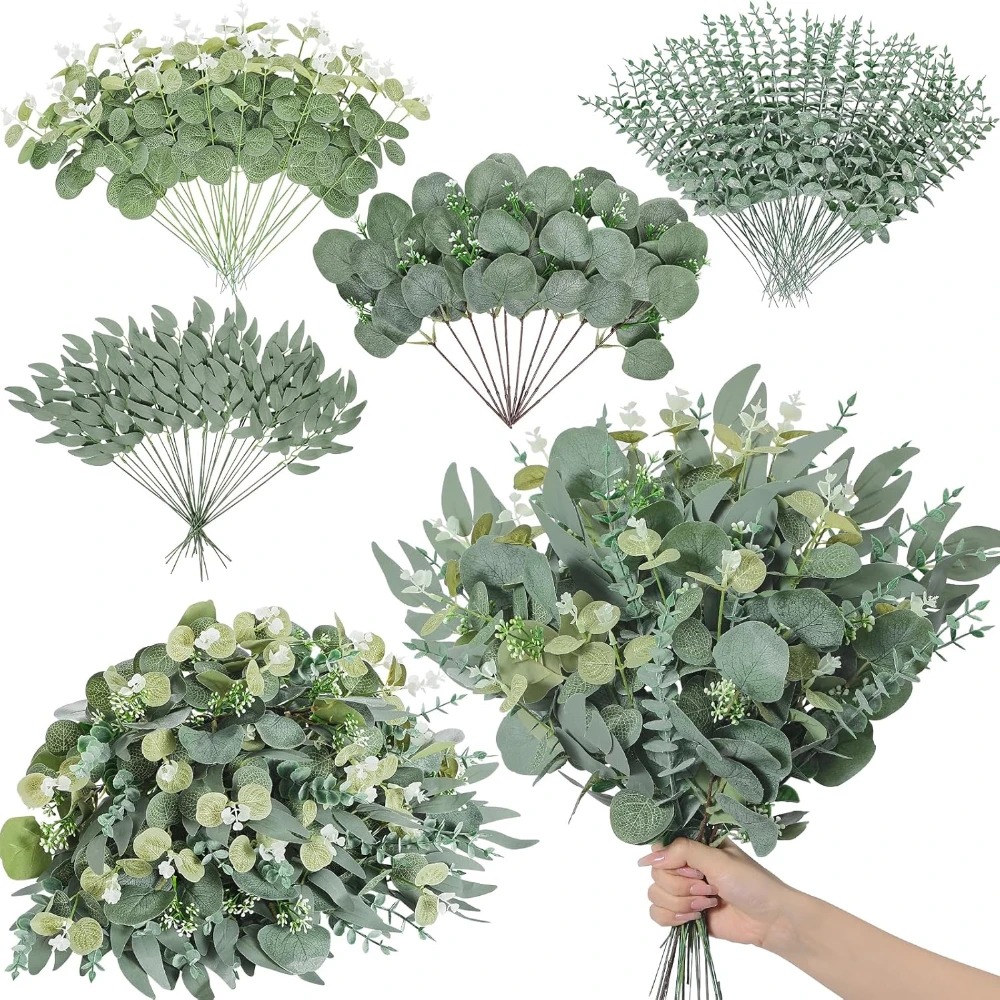 Palm Leaf Dried - 20pcs Eucalyptus Leaves Stems Artificial Plant