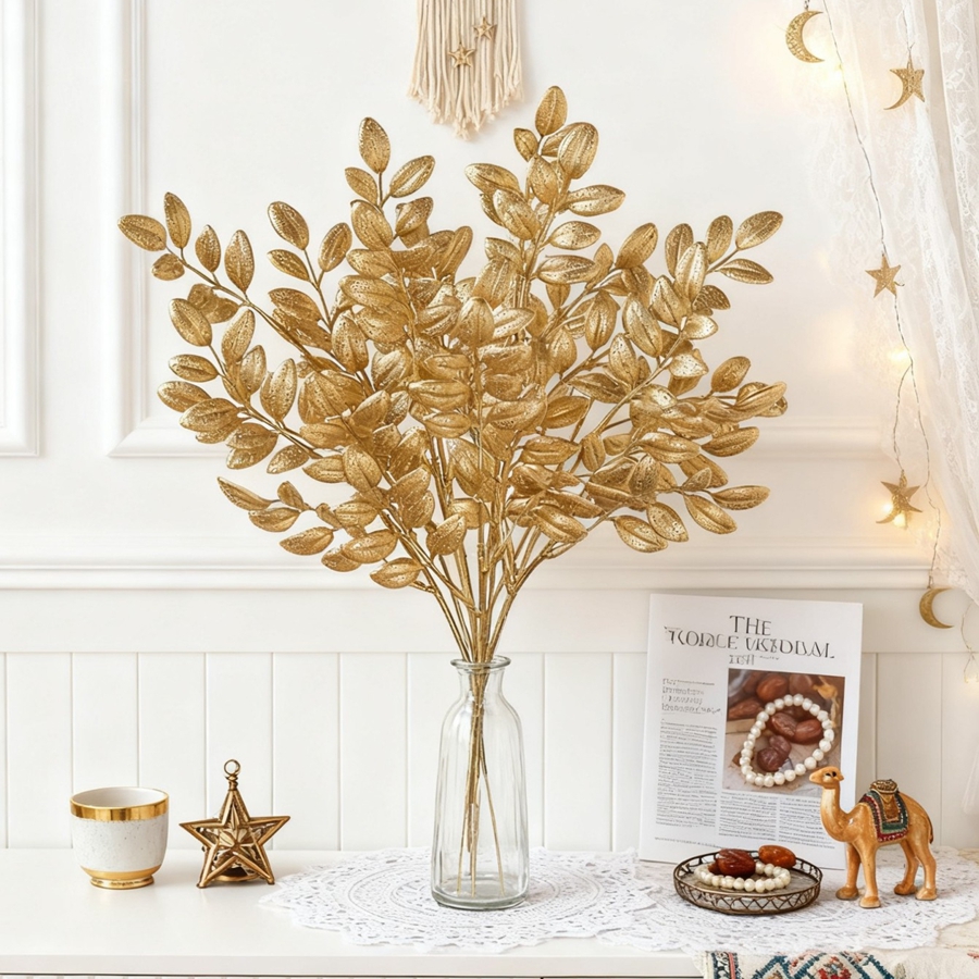 10Pcs Artificial Plant Golden  - Palm Leaf Dried reseña y precio