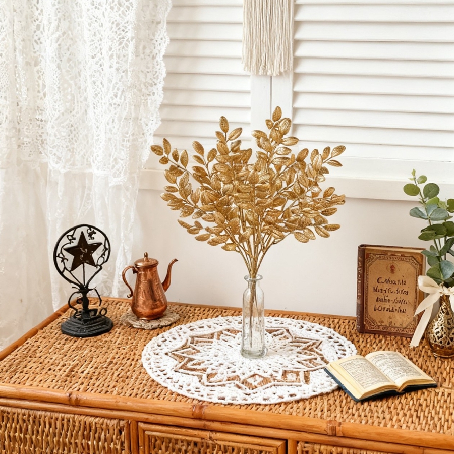 10Pcs Artificial Plant Golden  - Palm Leaf Dried reseña y precio